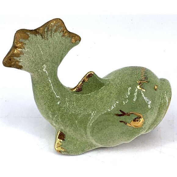 Vintage Whale Figurine Souvenir Marineland Porcelain Figurine Green Gold 4" - Picture 5 of 7